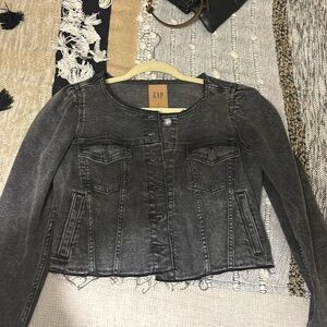 Small cropped black denim jacket